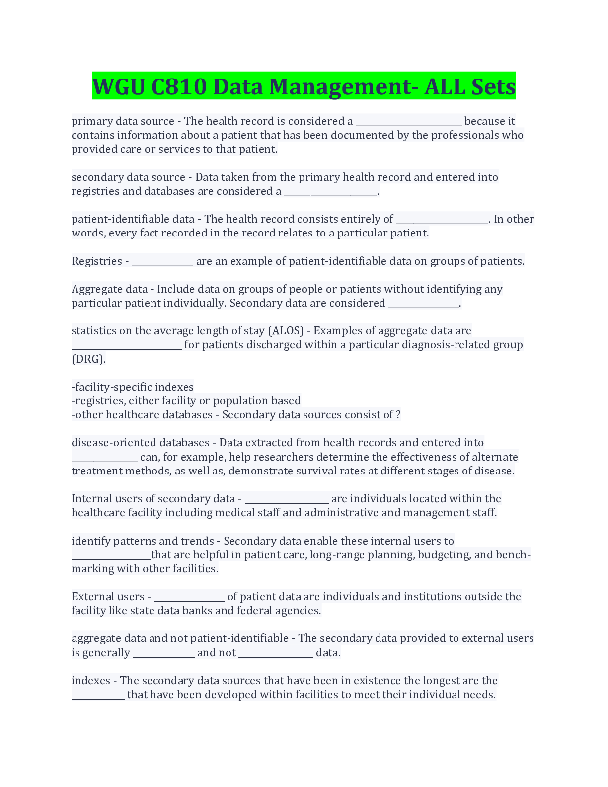 Preview image for WGU C810 Data Management- ALL Sets Questions And Answers
